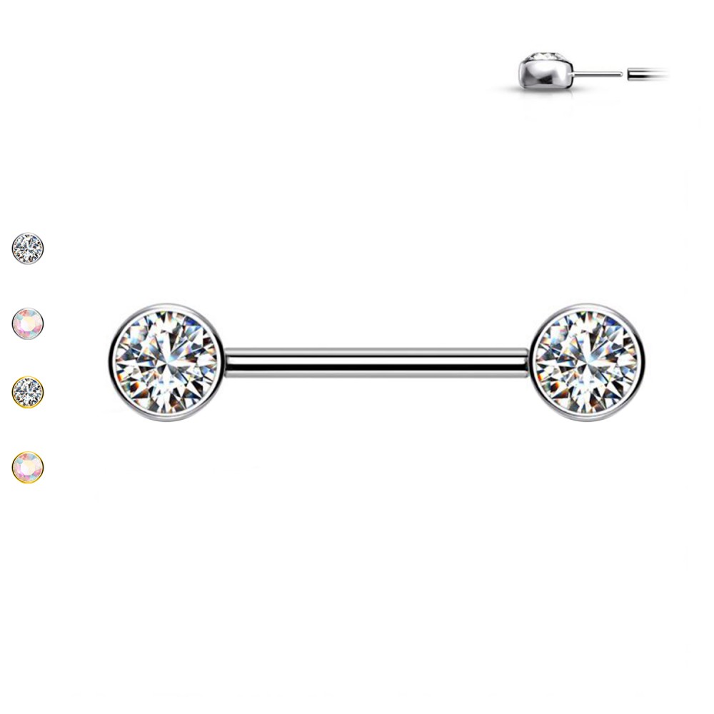 PL-109 Nipple Barbell Push-in Theadless with Crystal