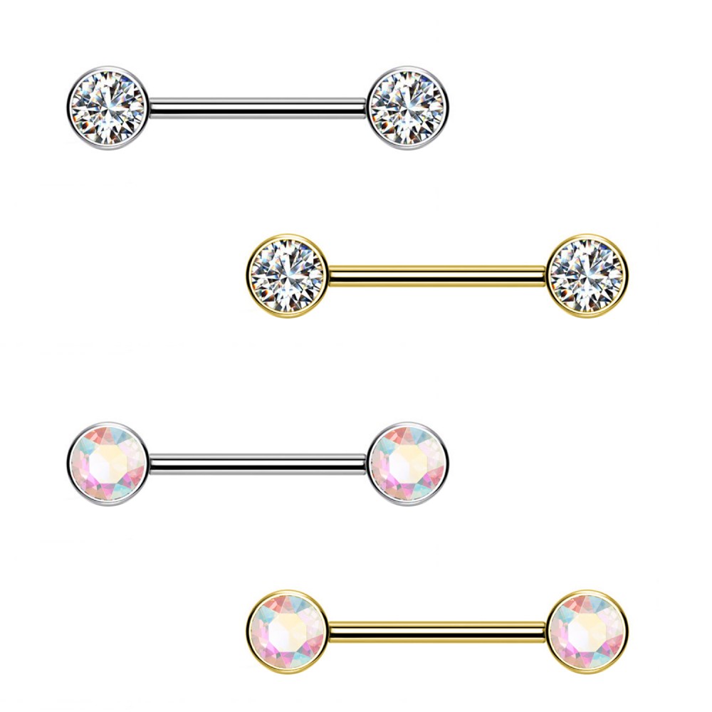 PL-109 Nipple Barbell Push-in Theadless with Crystal