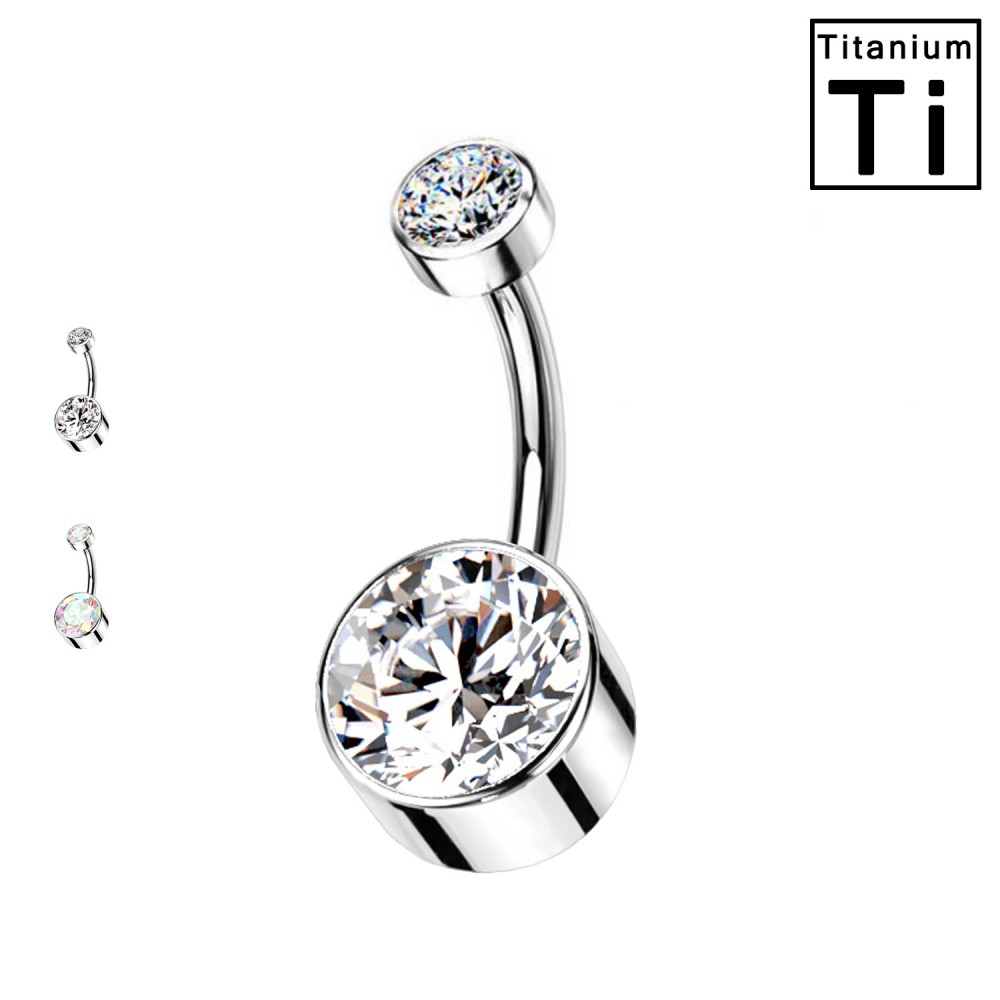 PWD-005  Belly button piercing with double Crystals in Titanium