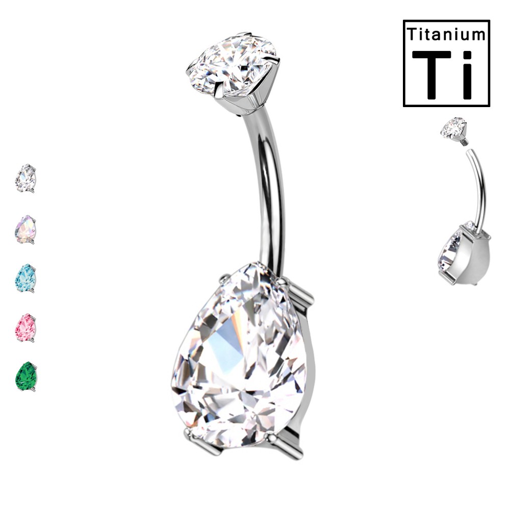 PWD-003 Belly button piercing with double Crystals in Titanium