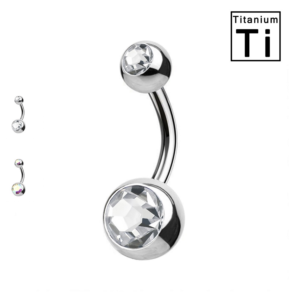 PWD-008  Belly button piercing with double Crystals in Titanium