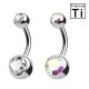 PWD-008  Belly button piercing with double Crystals in Titanium