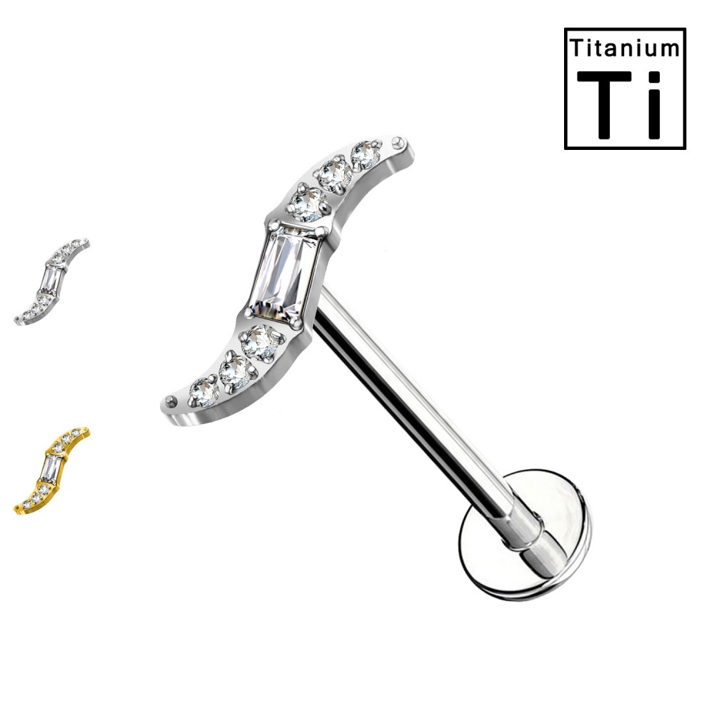 PWC-003 Titanium Labret Piercing  with S shaped crystal
