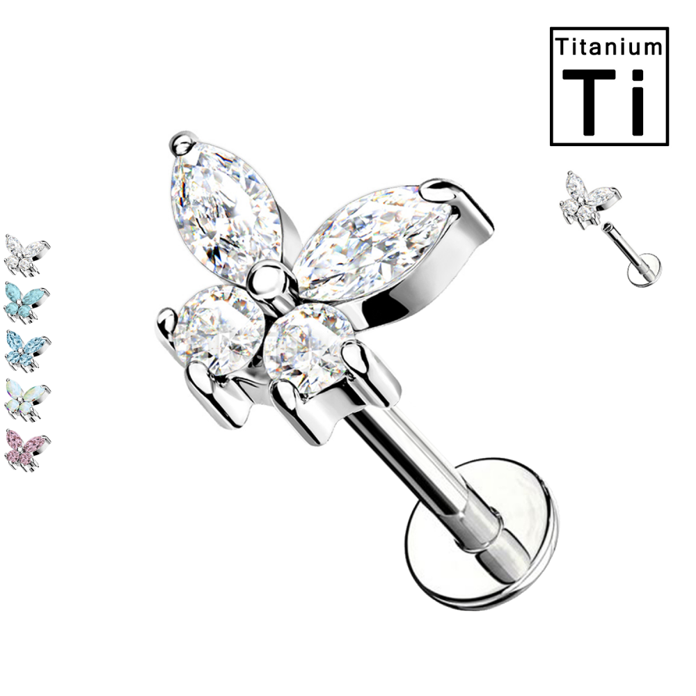 PWC-012 Labret Piercing with Crystal Butterfly in Titanium