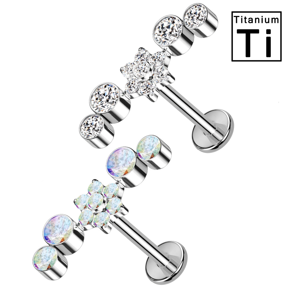 PWC-014 Labret Piercing with Crystal in Titanium