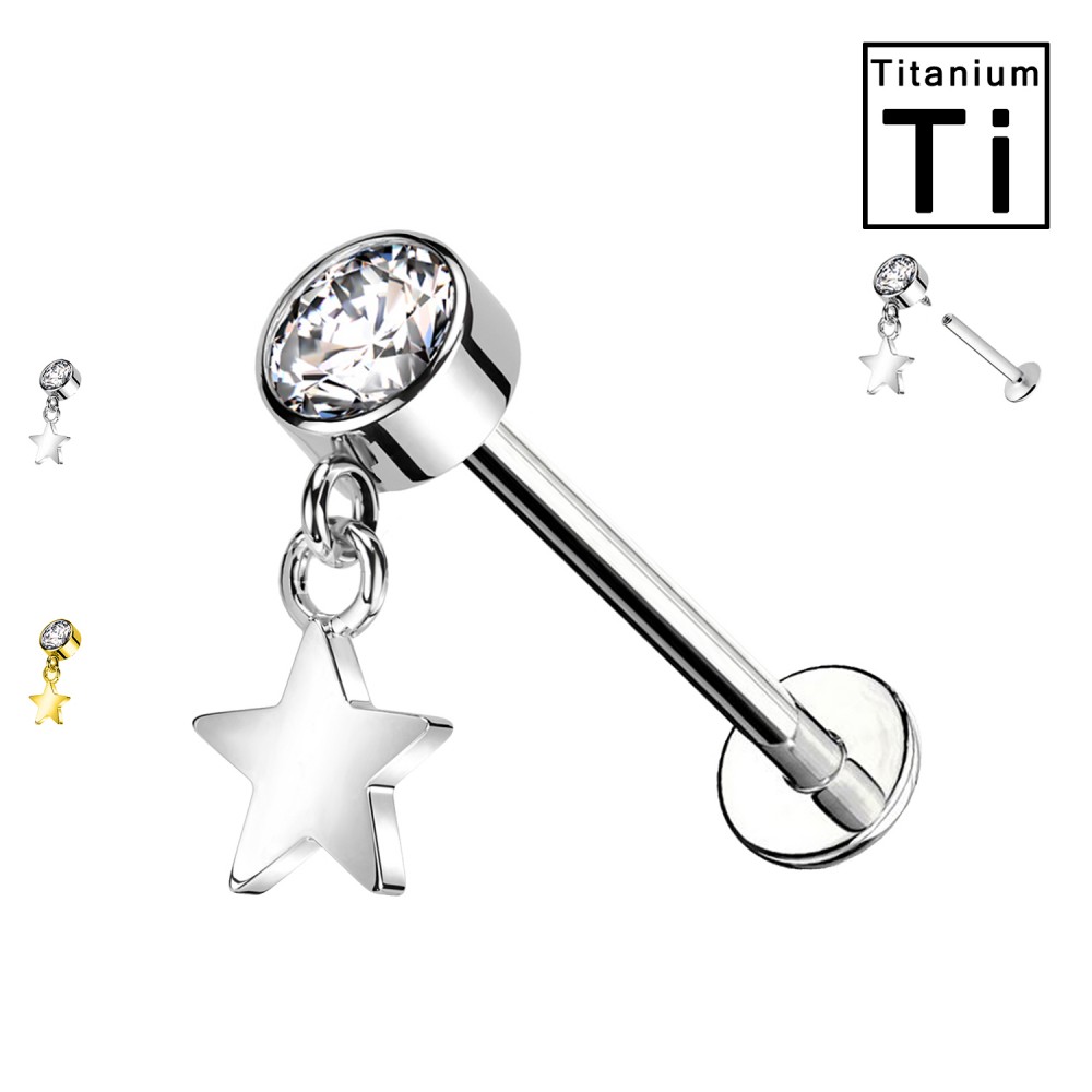 PWC-028 Labret Piercing with Star and Crystal in Titanium