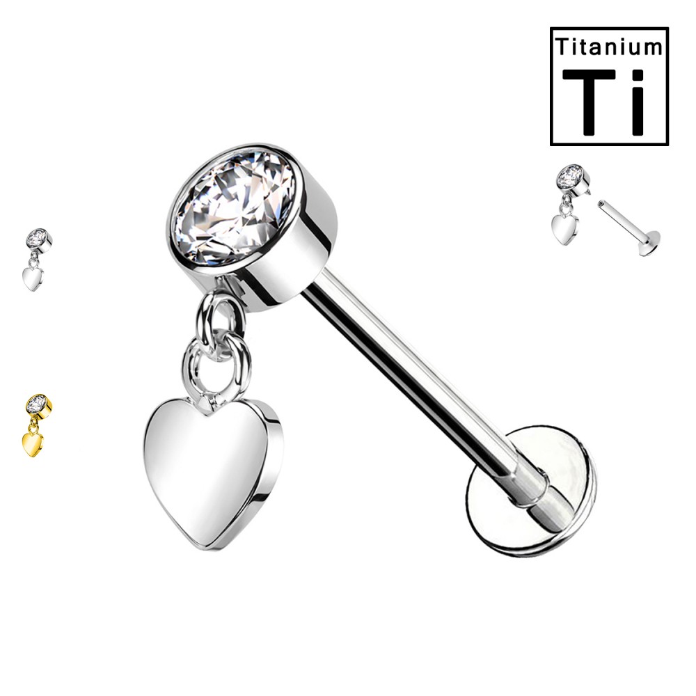 PWC-029 Labret Piercing with Heart and Crystal in Titanium