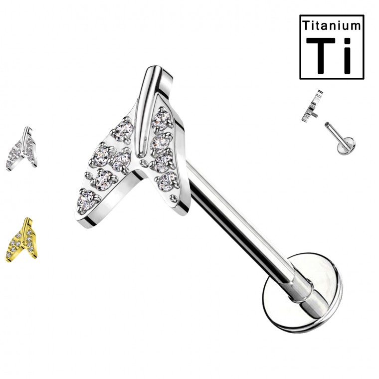 PWC-030 Titanium Labret Piercing  with fish tail shaped crystal