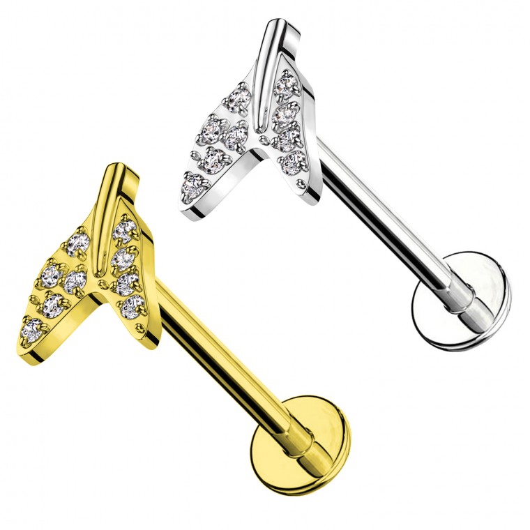 PWC-030 Titanium Labret Piercing  with fish tail shaped crystal