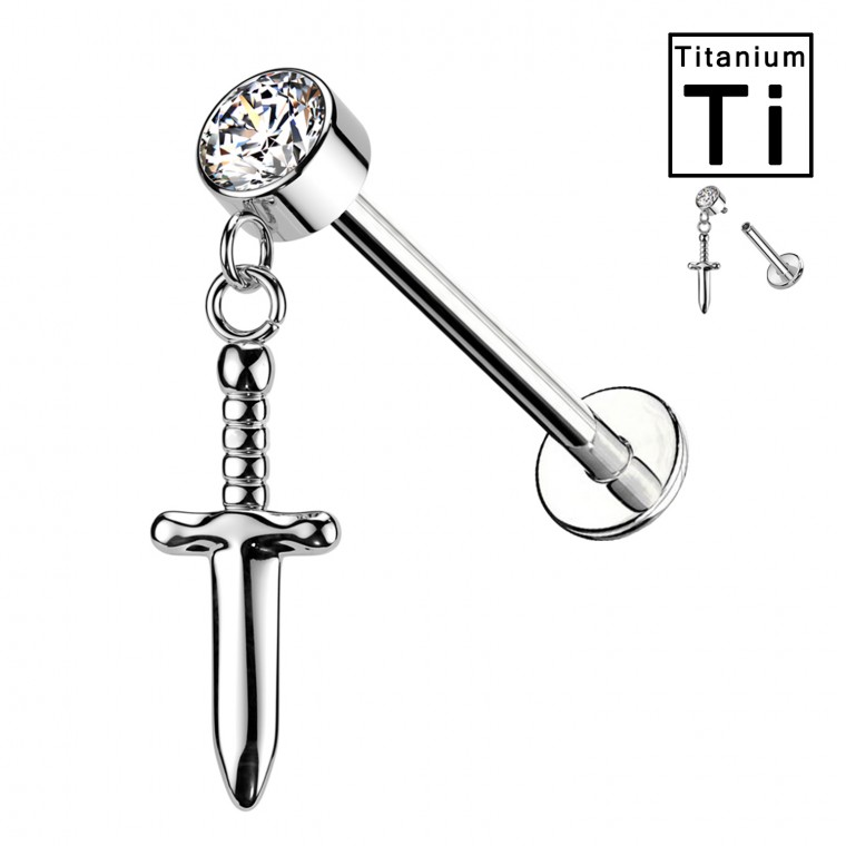 PWC-036 Piercing Labret in Titanium with Pendente a Spada