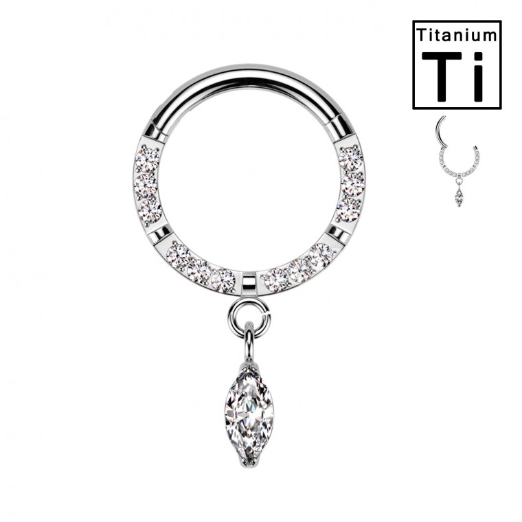 PWY-055 Piercing Circle in Titanium with Crystals and Pendant and with Internal Threading