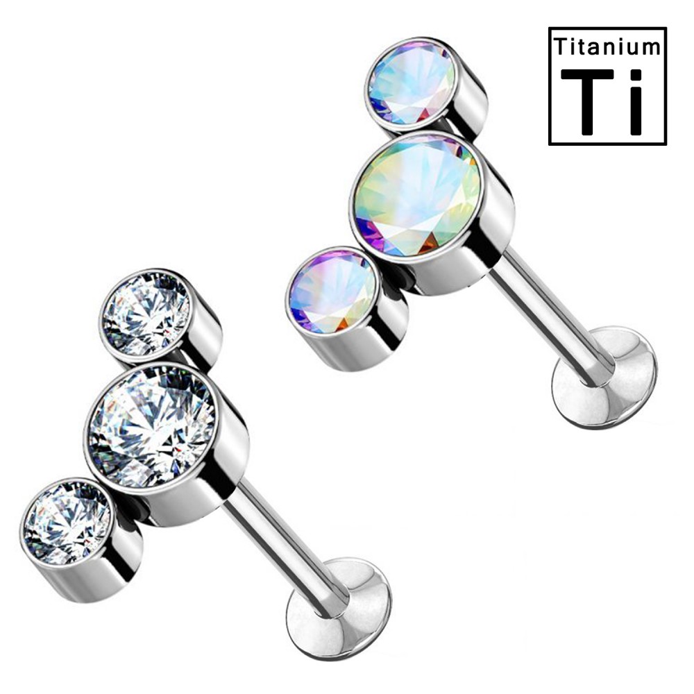 PWC-086 Piercing Labret Cartilage Push-in Three Crystals