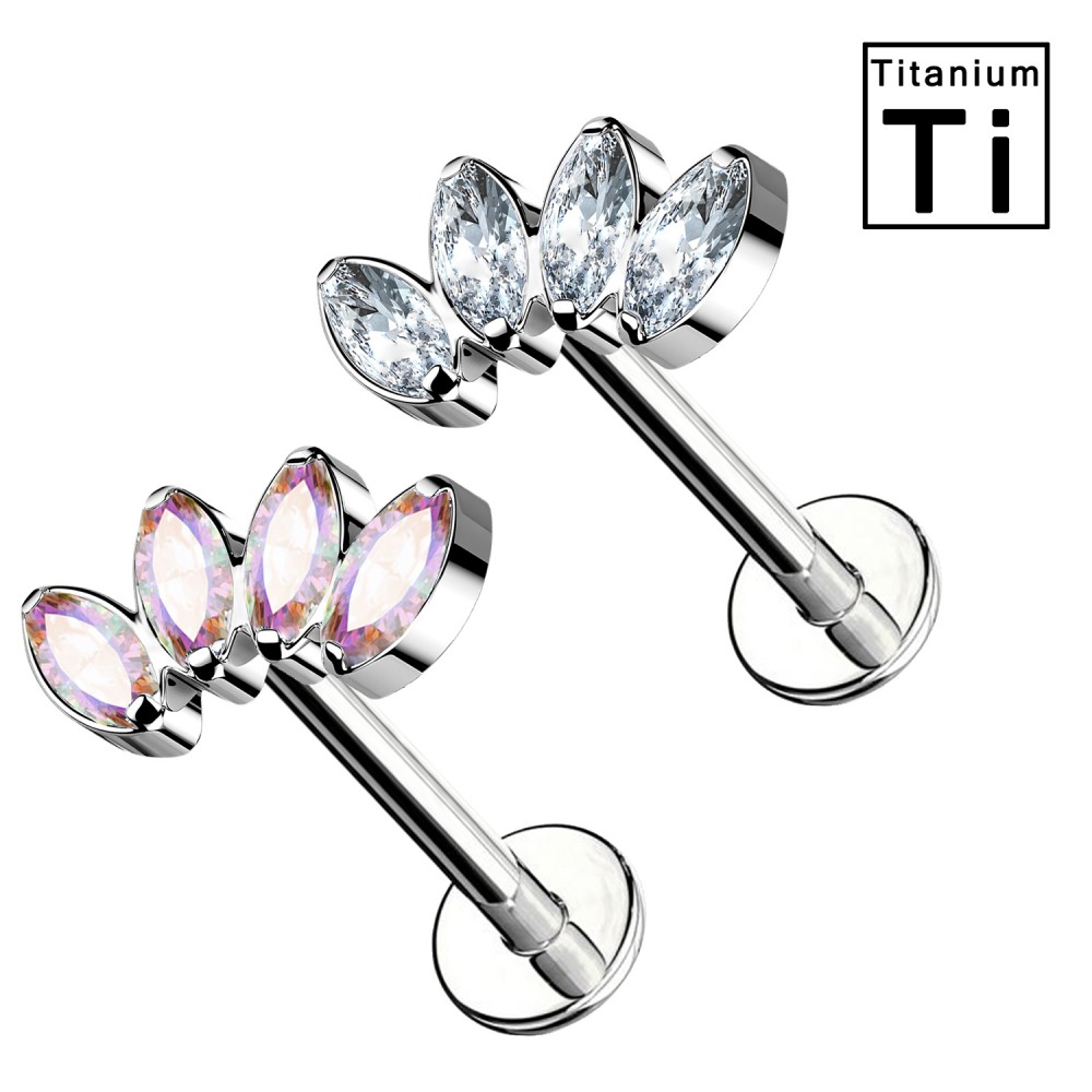 PWC-100 Piercing Labret with four Crystals-Push-in