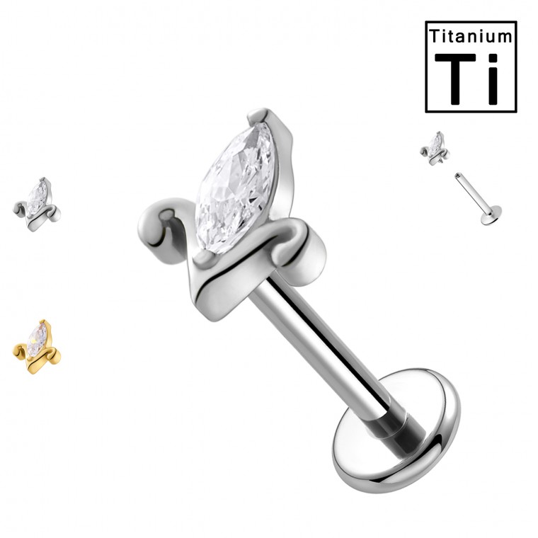 PWC-101 Piercing Labret in Titanio a Forma di Giglio con Cristallo PWC-101 Piercing Labret in Titanio a Forma di Giglio con Cristallo