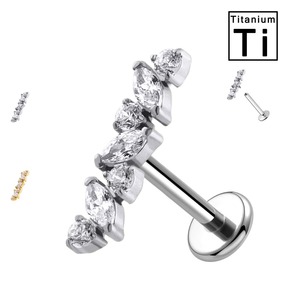 PWC-260 Piercing Labret in Titanio a Forma Lineare con Cristalli PWC-260 Piercing Labret in Titanio a Forma Lineare con Cristalli