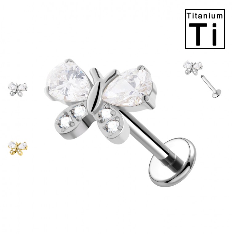 PWC-261 Piercing Labret in Titanio a Forma di Farfalla con Cristalli PWC-261 Piercing Labret in Titanio a Forma di Farfalla con Cristalli