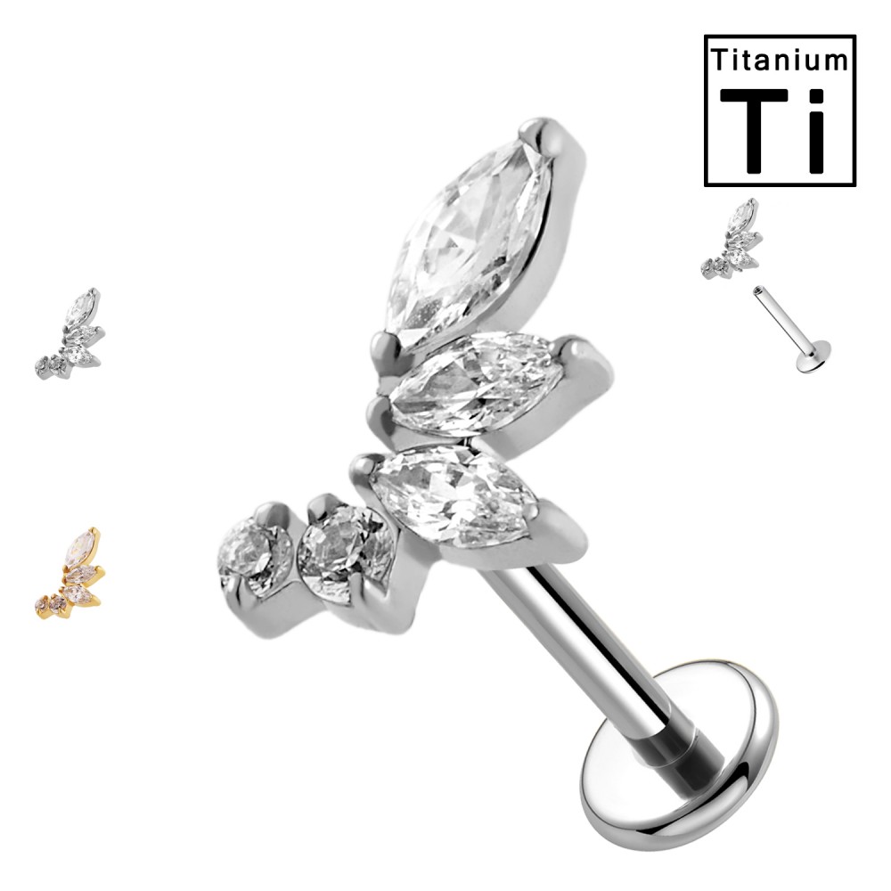 PWC-264 Piercing Labret in Titanio a Forma di Foglia con Cristalli PWC-264 Piercing Labret in Titanio a Forma di Foglia con Cristalli