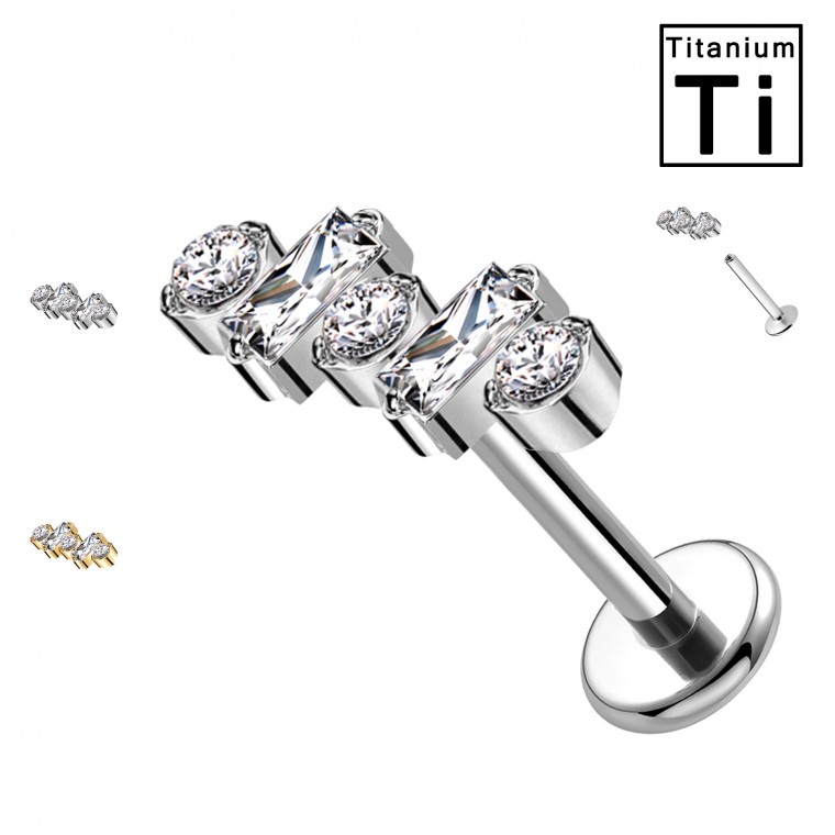 PWC-266 Piercing Labret in Titanio a Forma Lineare con Cristalli Alternati PWC-266 Piercing Labret in Titanio a Forma Lineare con Cristalli Alternati