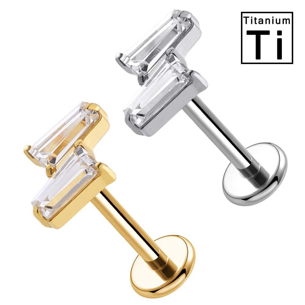 PWC-269 Piercing Labret in Titanio a Doppia Barra con Cristalli Rettangolari PWC-269 Piercing Labret in Titanio a Doppia Barra con Cristalli Rettangolari