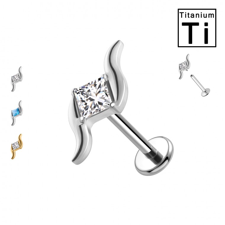 PWC-273 Piercing Labret in Titanio a Forma Curva con Cristallo Quadrato PWC-273 Piercing Labret in Titanio a Forma Curva con Cristallo Quadrato