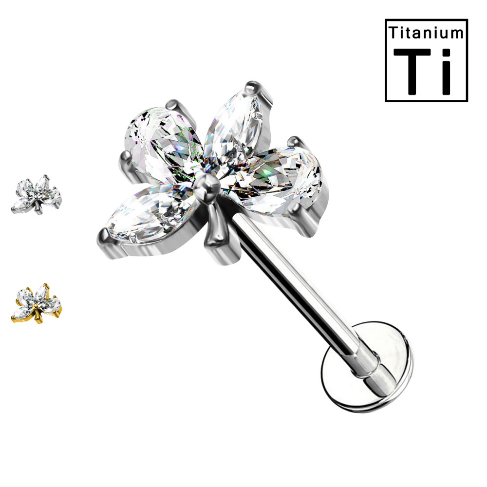 PWC-803 Labret Piercing with Flower Crystal in Titanium