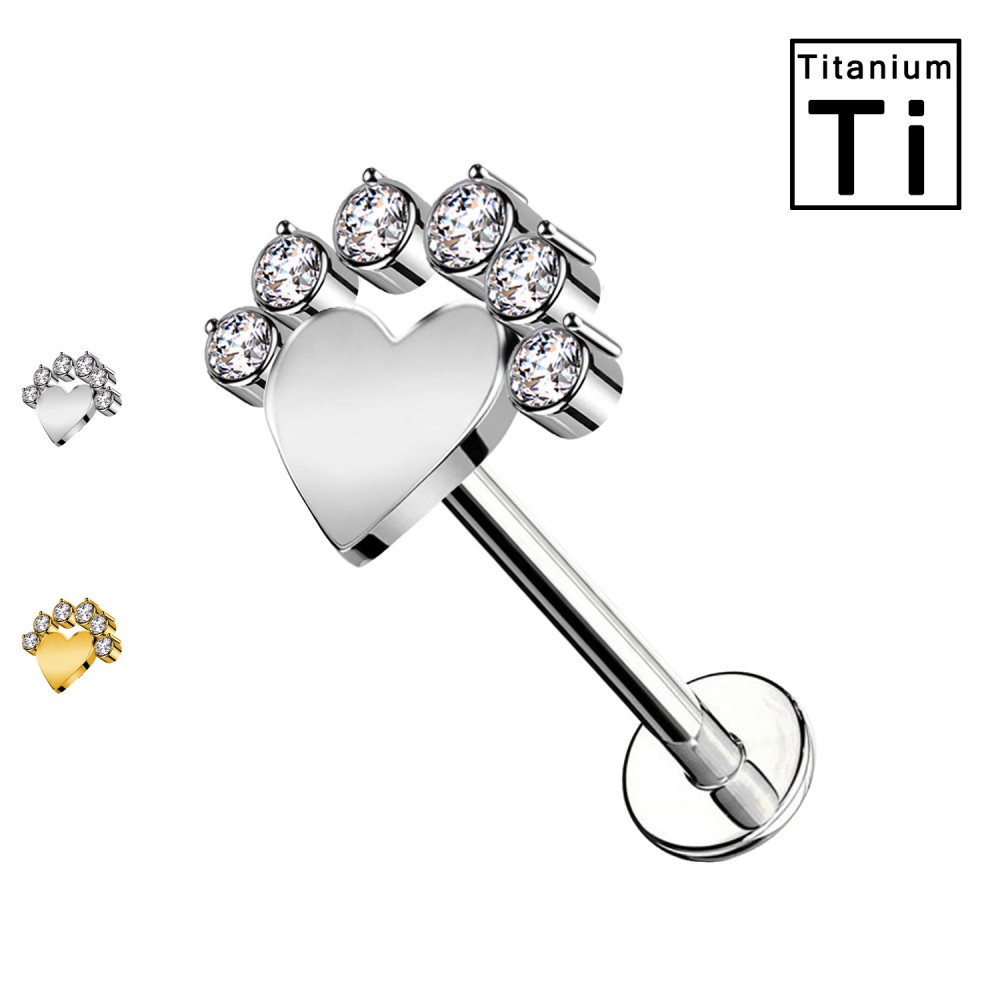PWC-804 Labret Piercing with Heart e Crystals in Titanium