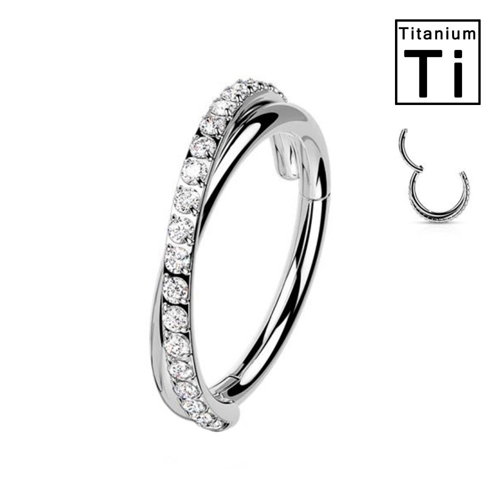 PWY-102 Piercing Ring Crossed with Crystals