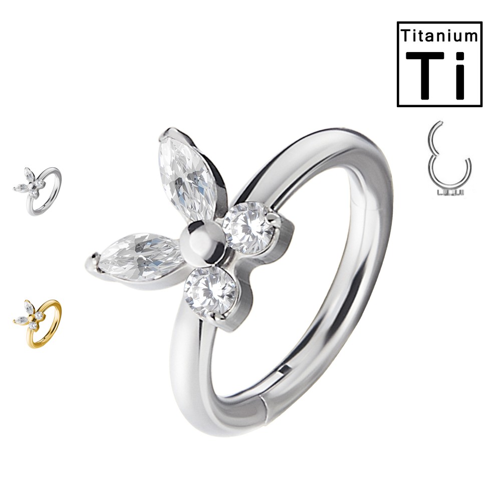 PWY-149 Piercing Cerchio Clicker in Titanio con Farfalla e Cristalli PWY-149 Piercing Cerchio Clicker in Titanio con Farfalla e Cristalli