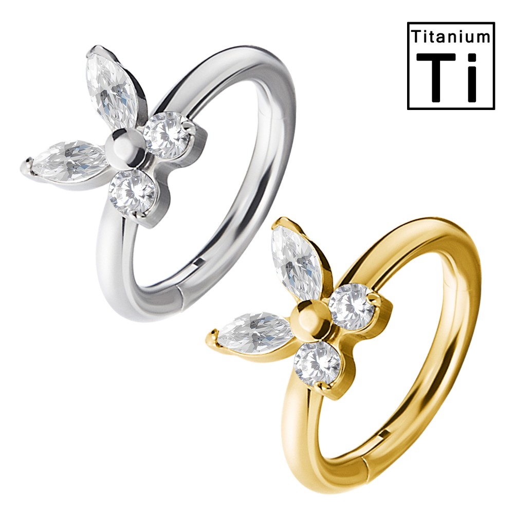 PWY-149 Piercing Cerchio Clicker in Titanio con Farfalla e Cristalli PWY-149 Piercing Cerchio Clicker in Titanio con Farfalla e Cristalli