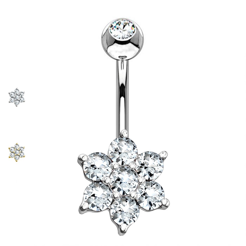 PD-179 Piercing Banana Belly Button with Crystal Flower