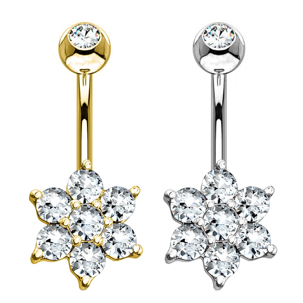 PD-179 Piercing Banana Belly Button with Crystal Flower