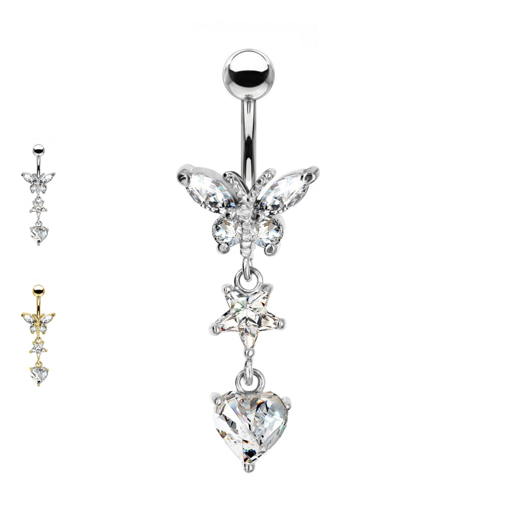 PD-189 Belly Button Navel Piercing Banana Butterfly Star and Heart