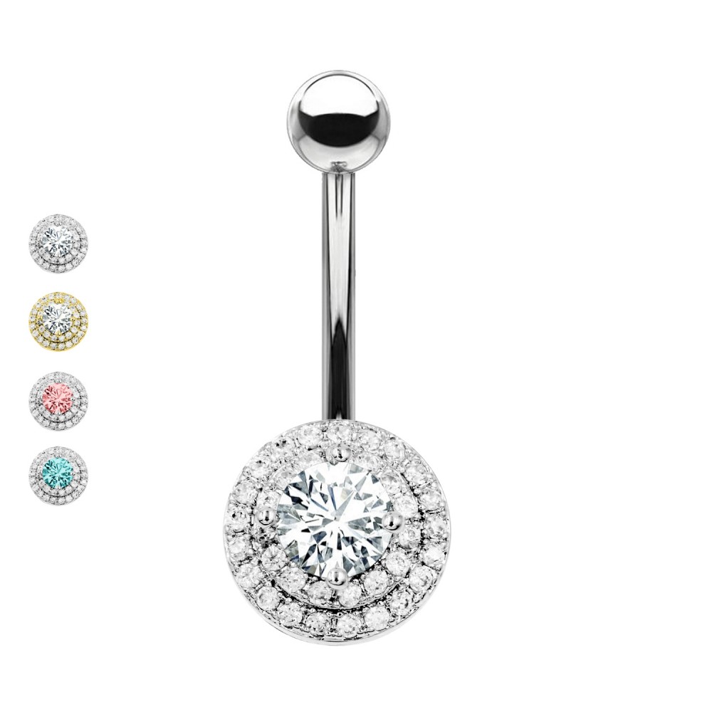 PD-190 Belly Button Navel Piercing Banana with Round Crystal