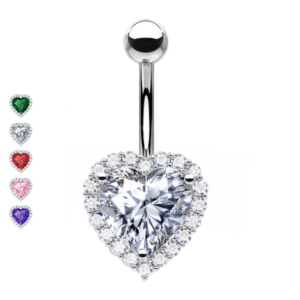 PD-203 Navel Piercing with Crystal - Heart