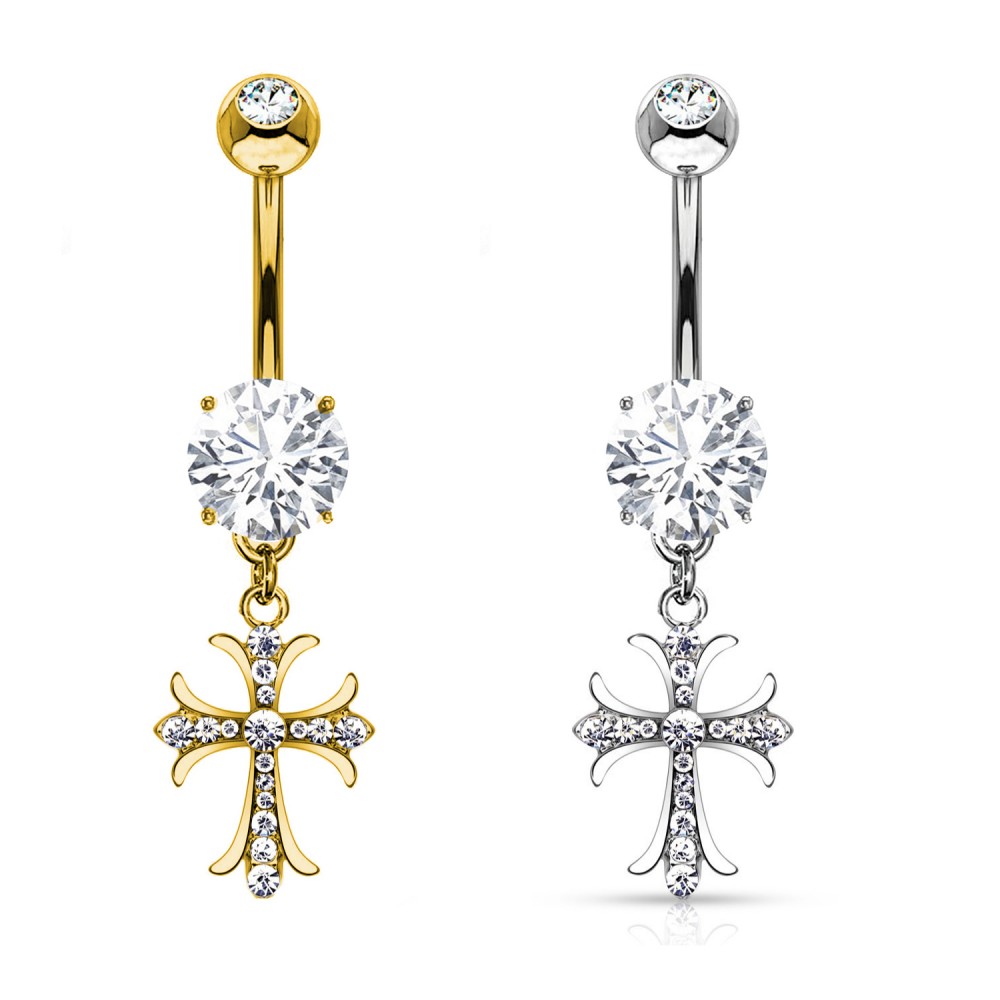 PD-207 Navel Piercing with Crystal made in Steel - Crosses