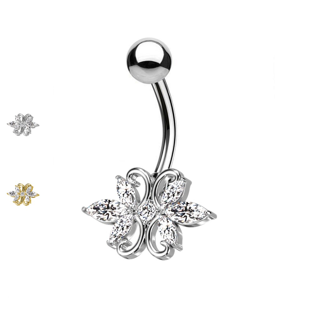PD-209 Navel Piercing with Crystal made in Steel - Flower