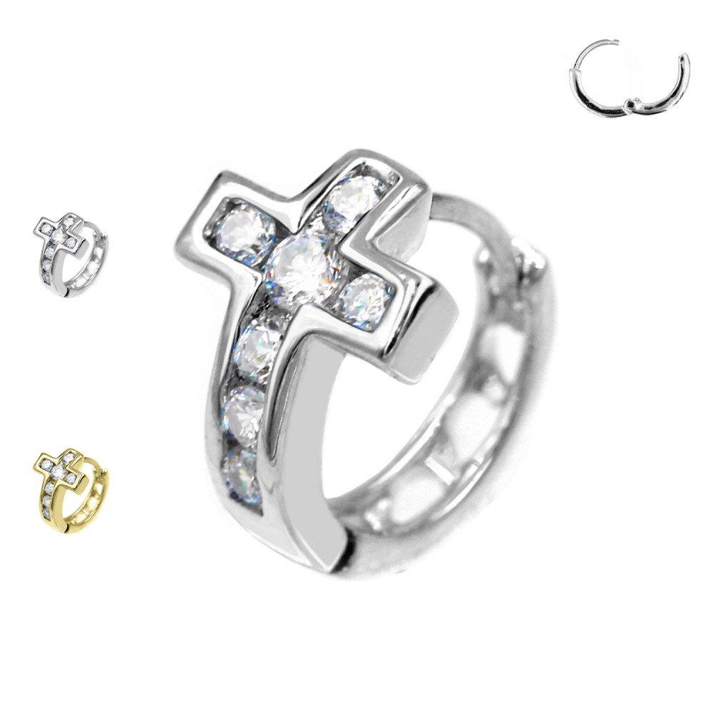 PO-413 Ear Piercing Cross with Crystals
