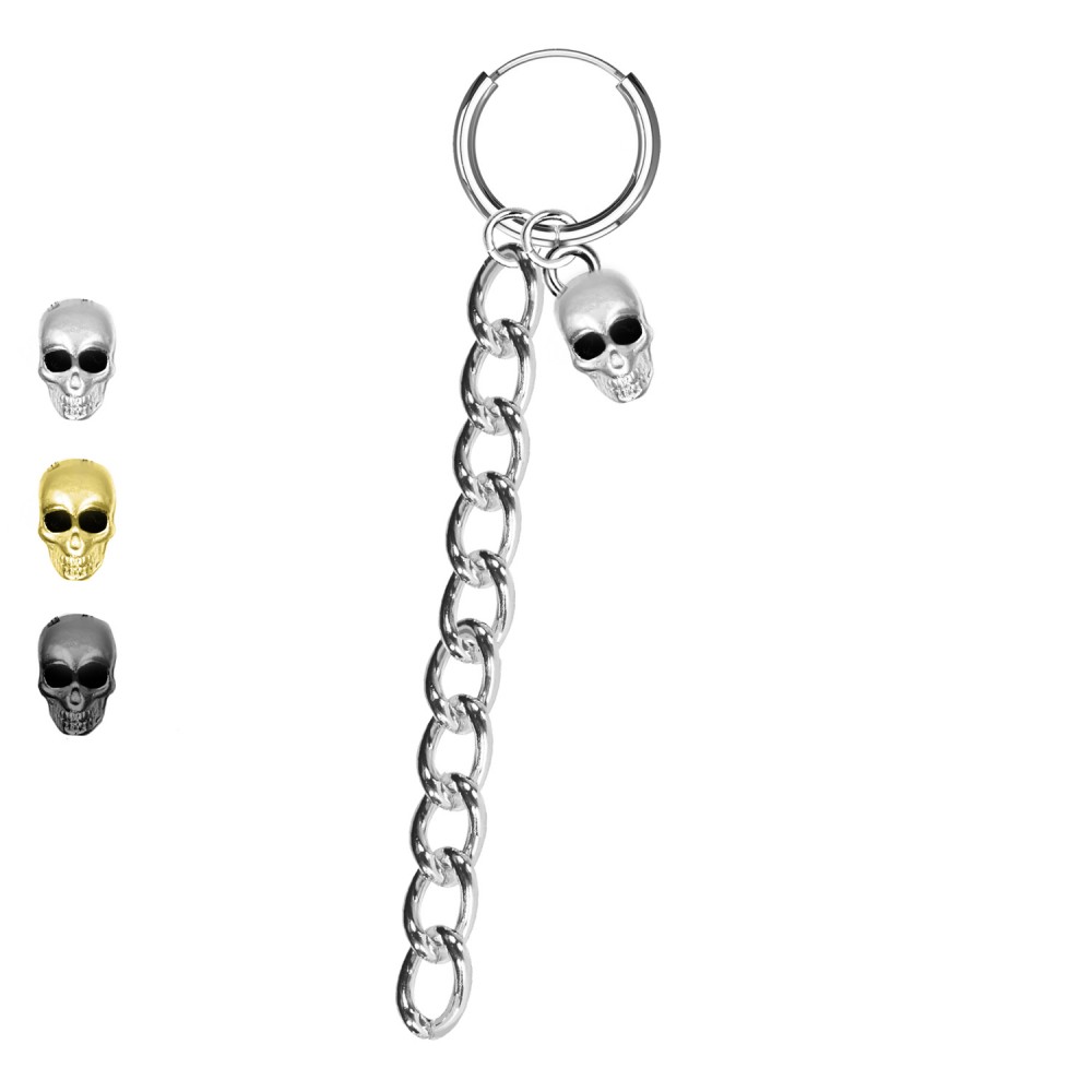 PO-432 Ear Piercing Ring Basic Skull and Chain