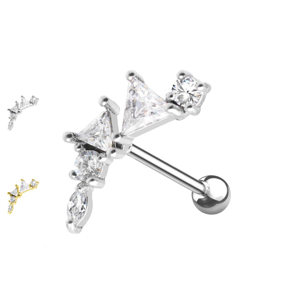 PO-437 Ear Piercing Barbell Stud with different Shped Crystals