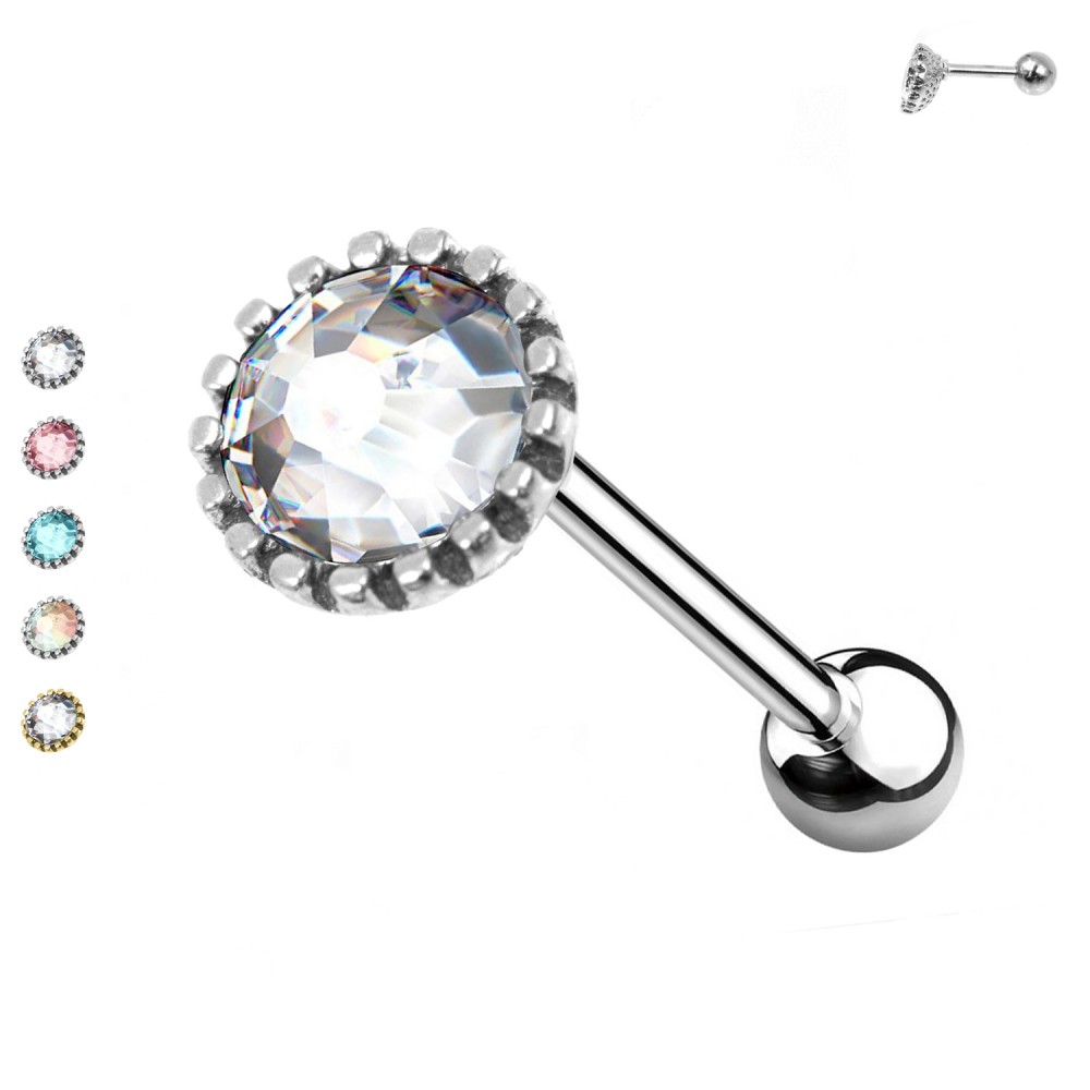 PO-457 Ear Piercing Barbell Stud with Round Crystal