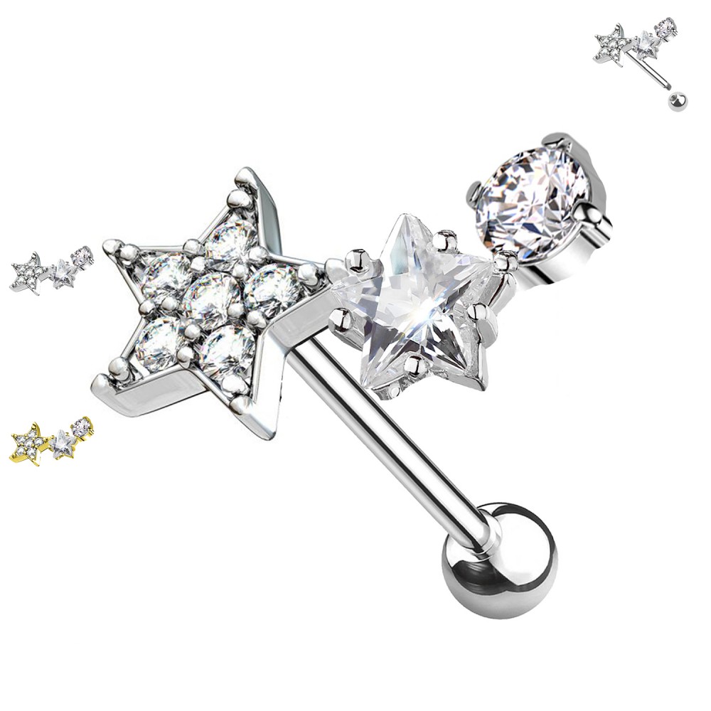 PO-484 Ear Piercing Barbell Stud with STAR Crystals