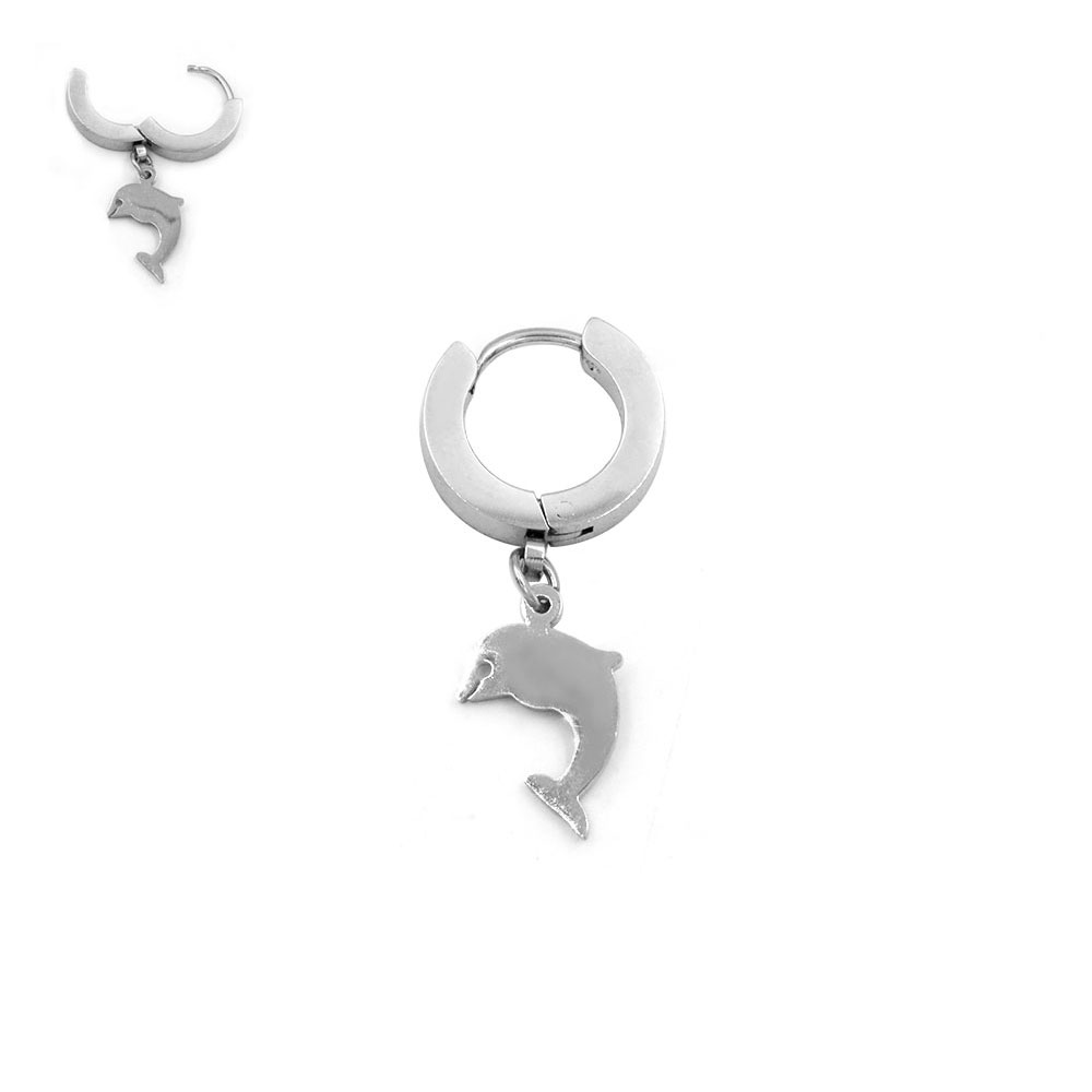 PO-090 Circle Earring with Pendant Dolphin
