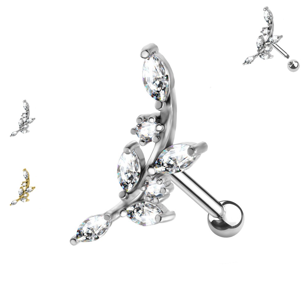 PO-357 Borchie Cartilagine Foglie con Cristalli PO-357 Borchie Cartilagine Foglie con Cristalli