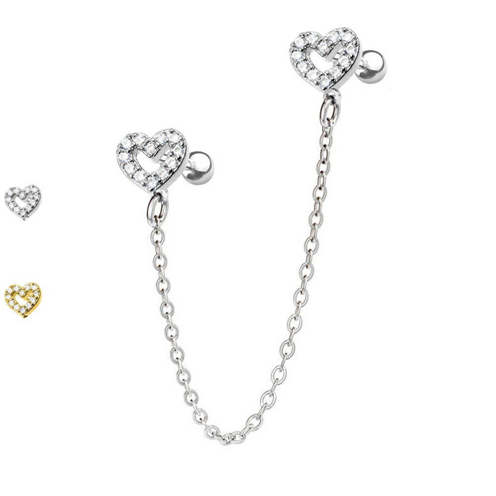 PO-366 Helix/Tragus Barbell of Heart with Chain