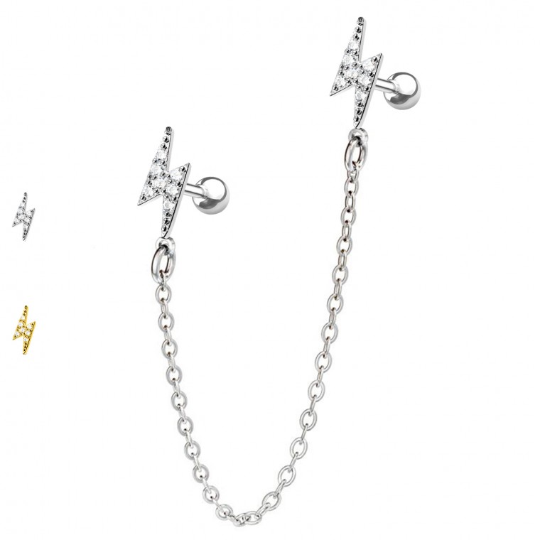 PO-367  Helix/Tragus Barbell Fulmini con Catena  PO-367  Helix/Tragus Barbell Fulmini con Catena