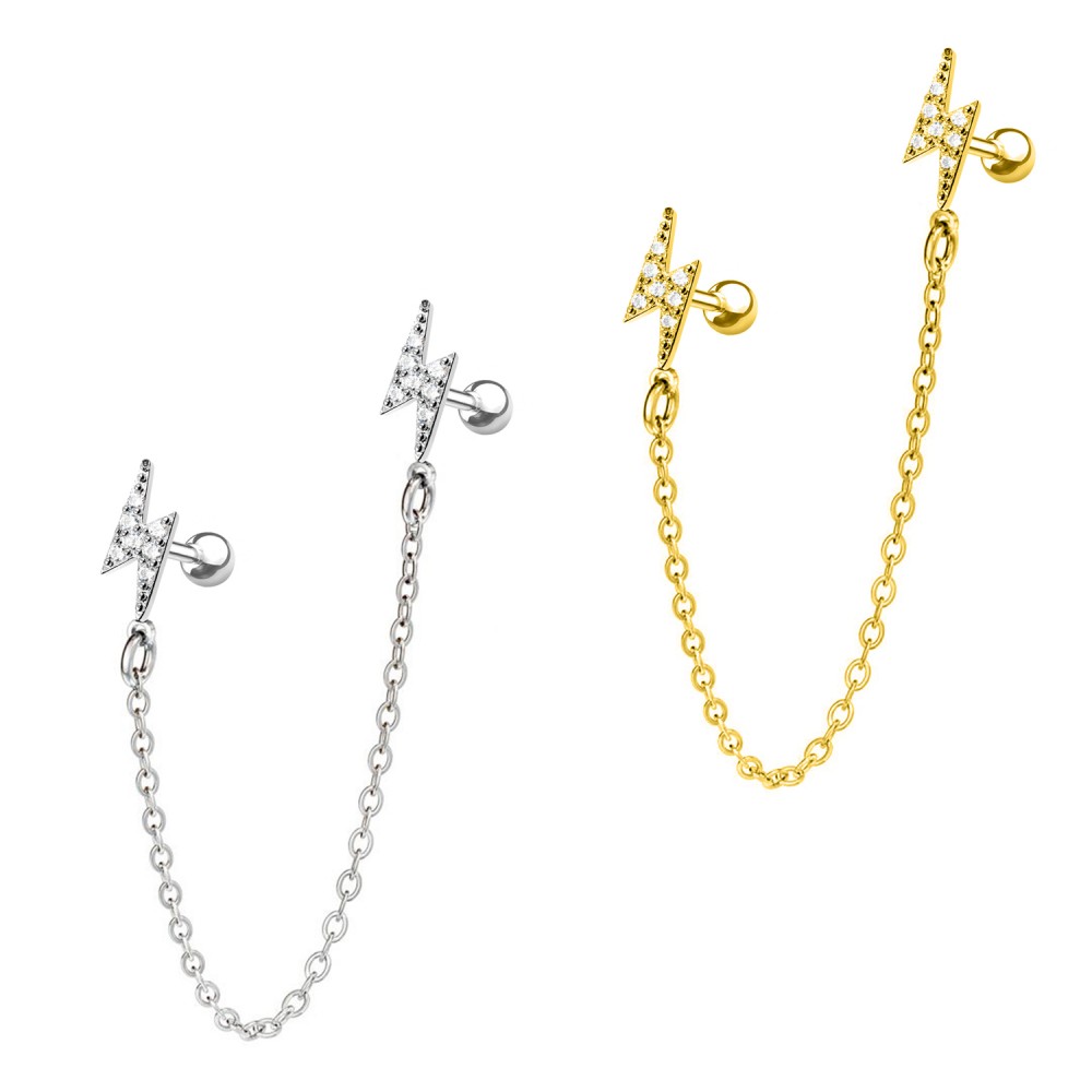 PO-367  Helix/Tragus Barbell Fulmini con Catena PO-367  Helix/Tragus Barbell Fulmini con Catena
