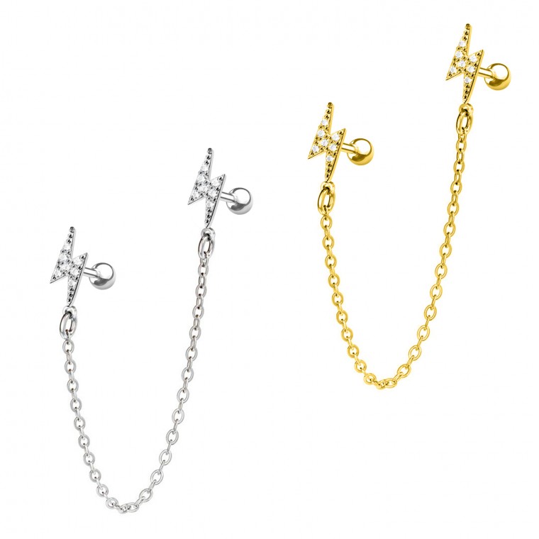 PO-367  Helix/Tragus Barbell Fulmini con Catena  PO-367  Helix/Tragus Barbell Fulmini con Catena