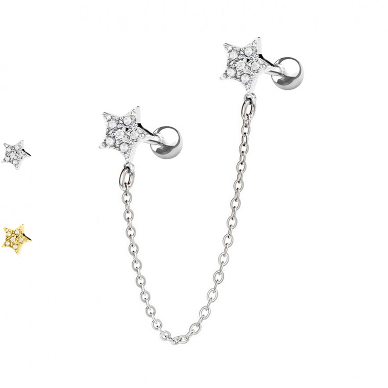 PO-393  Helix/Tragus Barbell con Catena  PO-393  Helix/Tragus Barbell con Catena