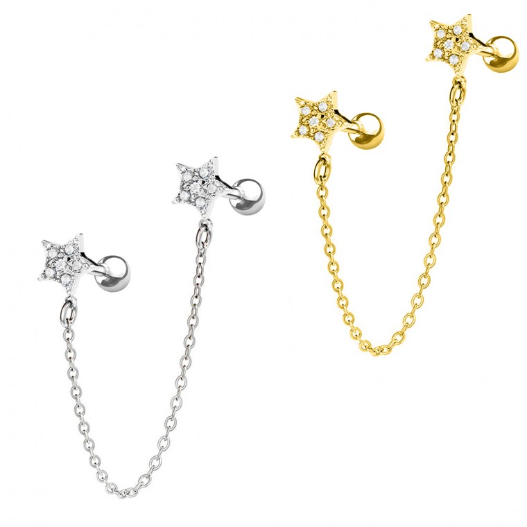 PO-393  Helix/Tragus Barbell con Catena  PO-393  Helix/Tragus Barbell con Catena