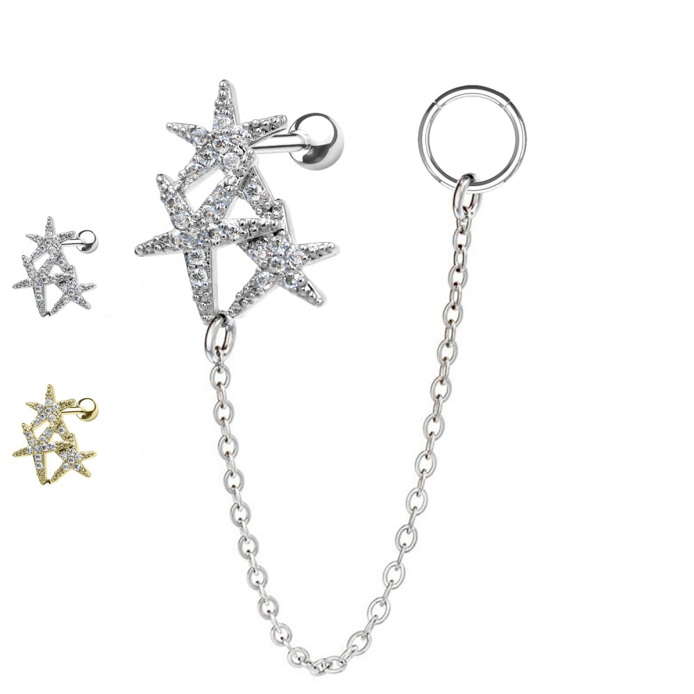 PO-396 Helix/Tragus Barbell of Sea Star with Chain and Ring